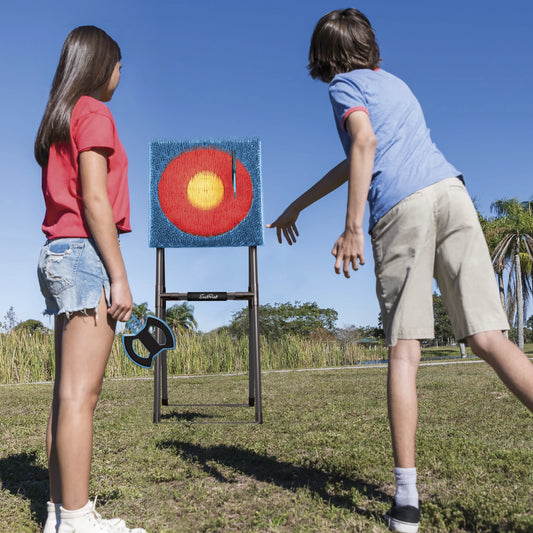Axe Throwing & Lawn Darts Target Game Set, Includes 3 Axes & 4 Darts - 44 In. High