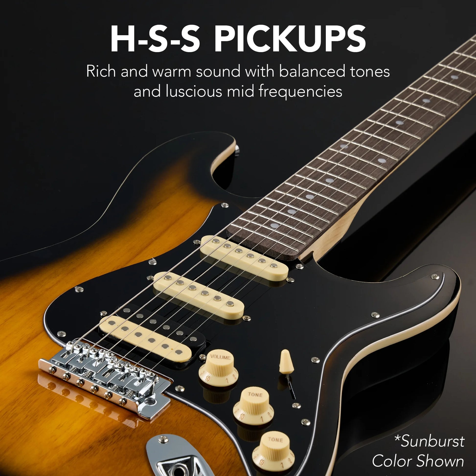 Beginner HSS Electric Guitar Kit W/ Headphone Amp, Gig-Bag, Headphones - Hollywood Blue/White