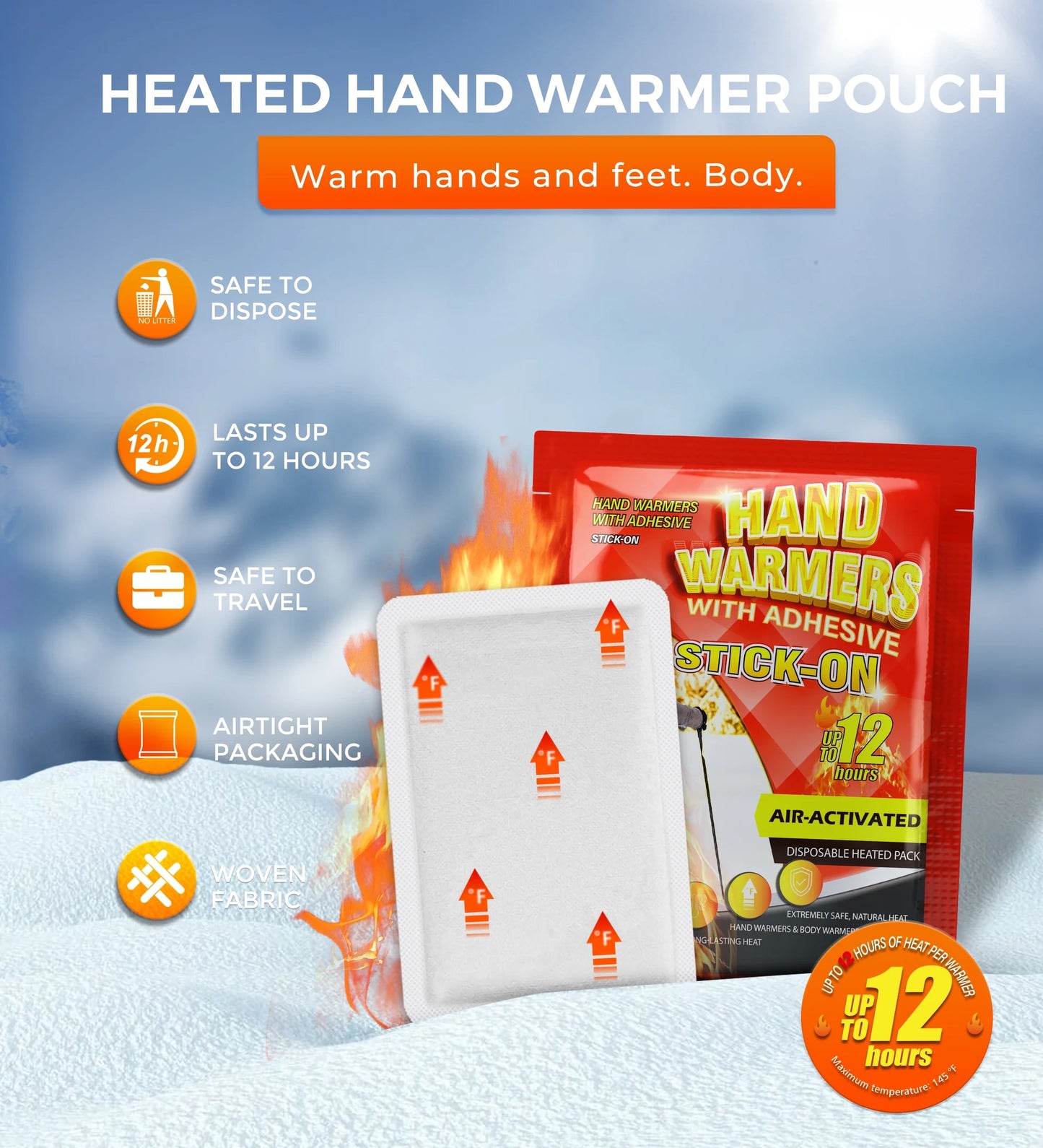 Body Warmer Hand Warmers with Adhesive Backing, Disposable 85Pcs, Long Last Safe Heated 12H