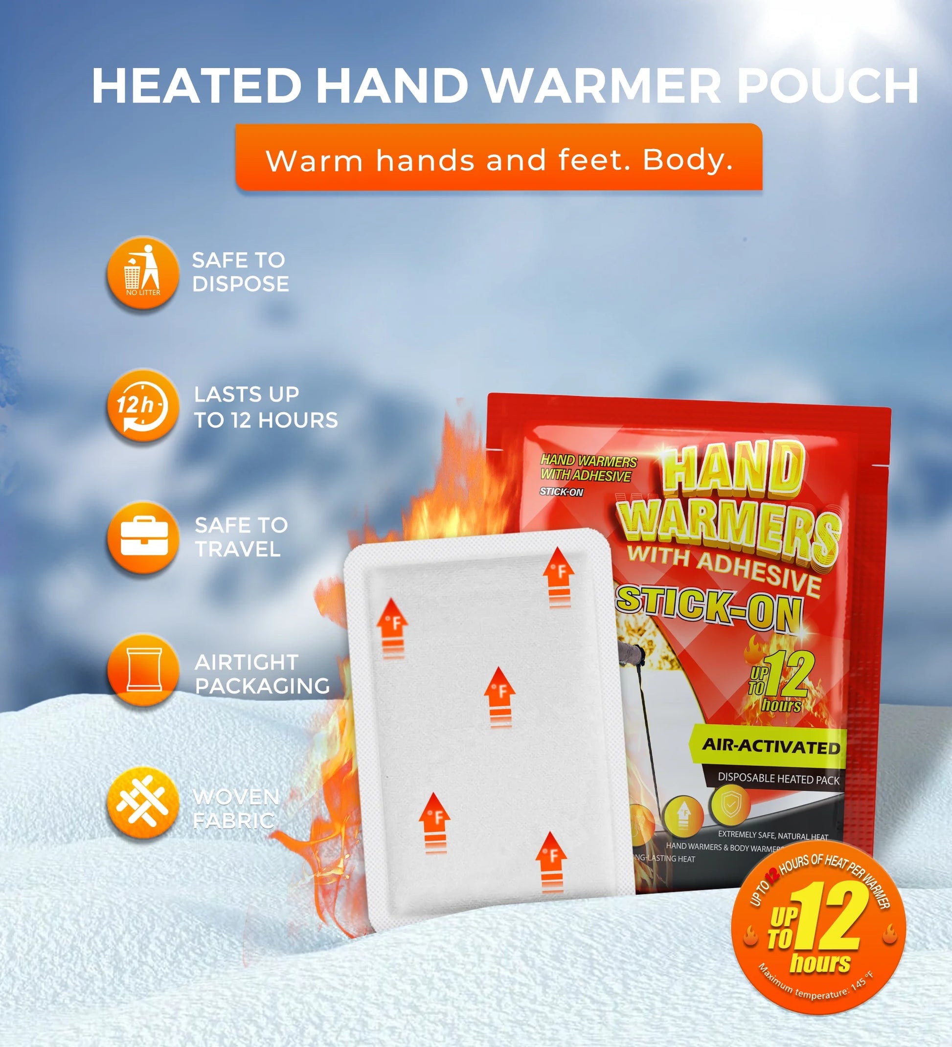 Body Warmer Hand Warmers with Adhesive Backing, Disposable 85Pcs, Long Last Safe Heated 12H