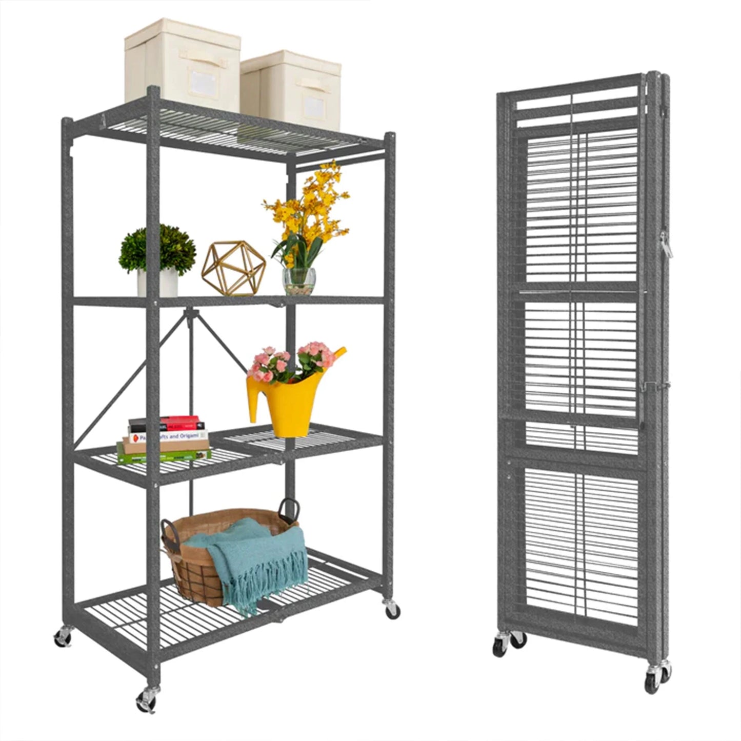 4-Shelf R5 Series Storage Rack with Wheels, Gray